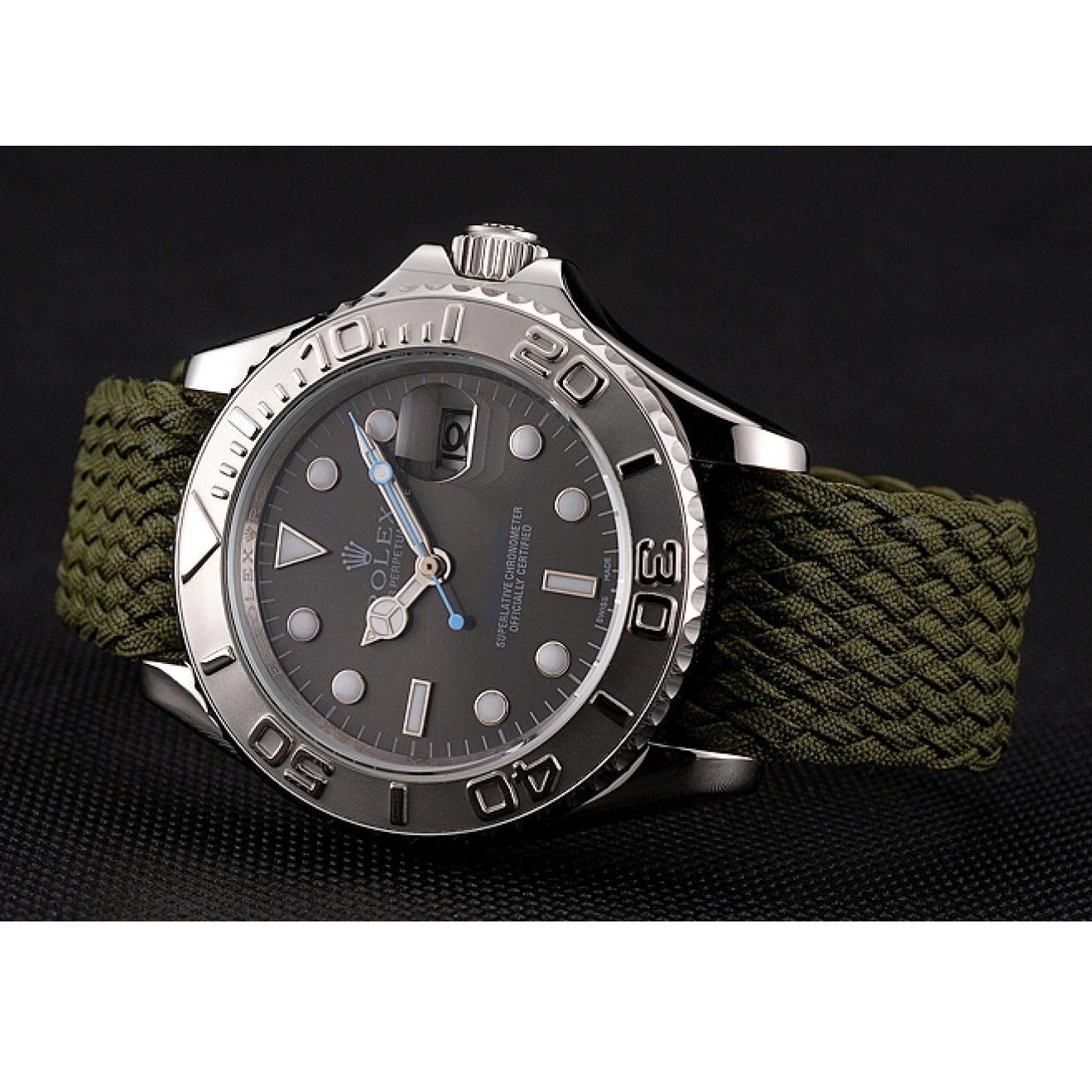 Aaa fake watches Dial Master Yacht Green Fabric Green Bracelet Rolex 1453869 0612